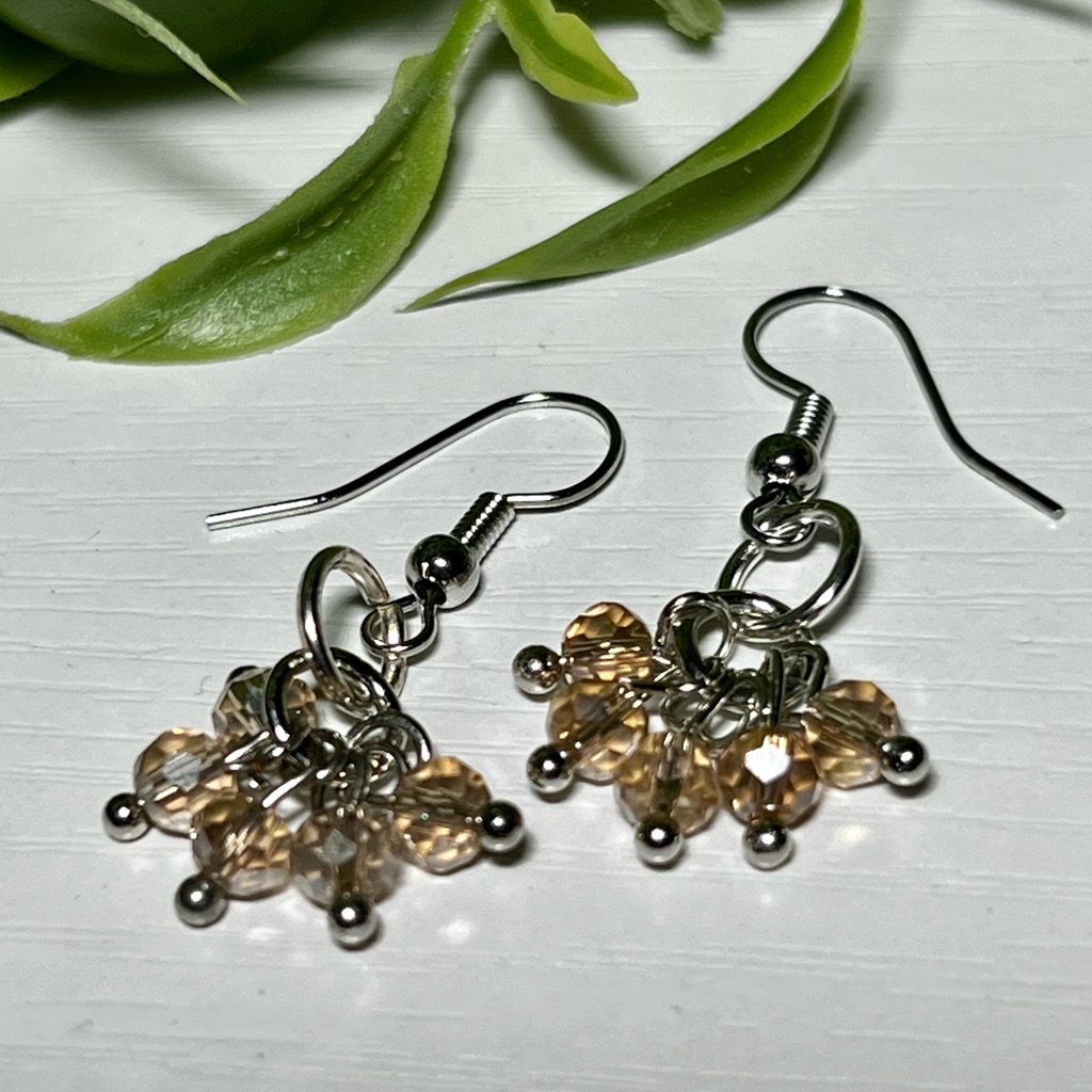Cute Cluster Faux Champagne Diamond Earrings With French Hooks